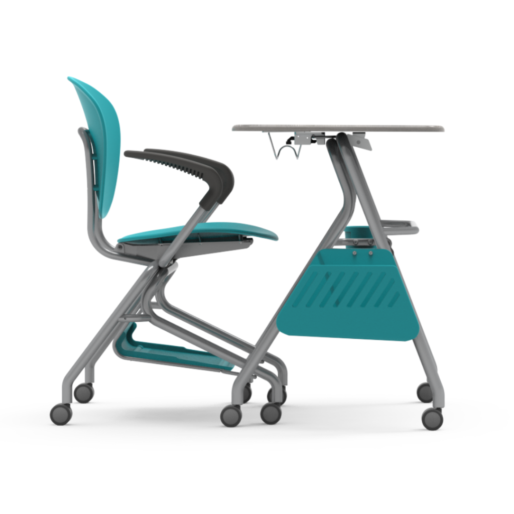 YOZI Series Nesting Desk 29in with Casters Grey Elm Silver Mist
