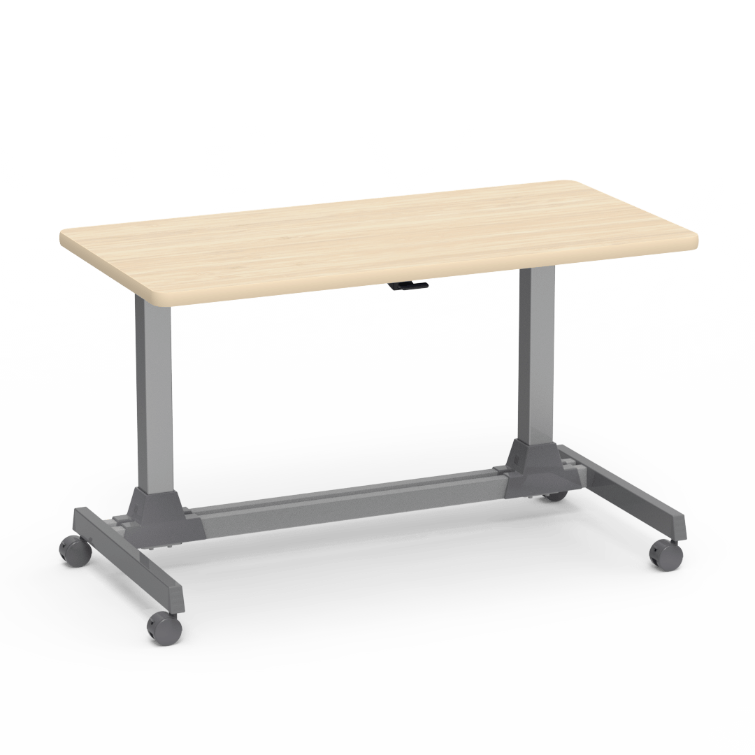 Room to Move Sit-to-Stand Workstation 24in x 48in Rectangle 29in - 42in Adjustable Asian Sand Blond Tuscani Silver Mist