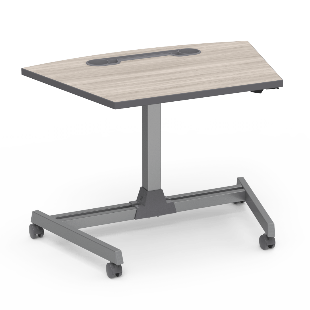 Topaz Series Sit-to-Stand Workstation Wedge Top with Accessory Tray Grey Elm Eclipse Silver Mist