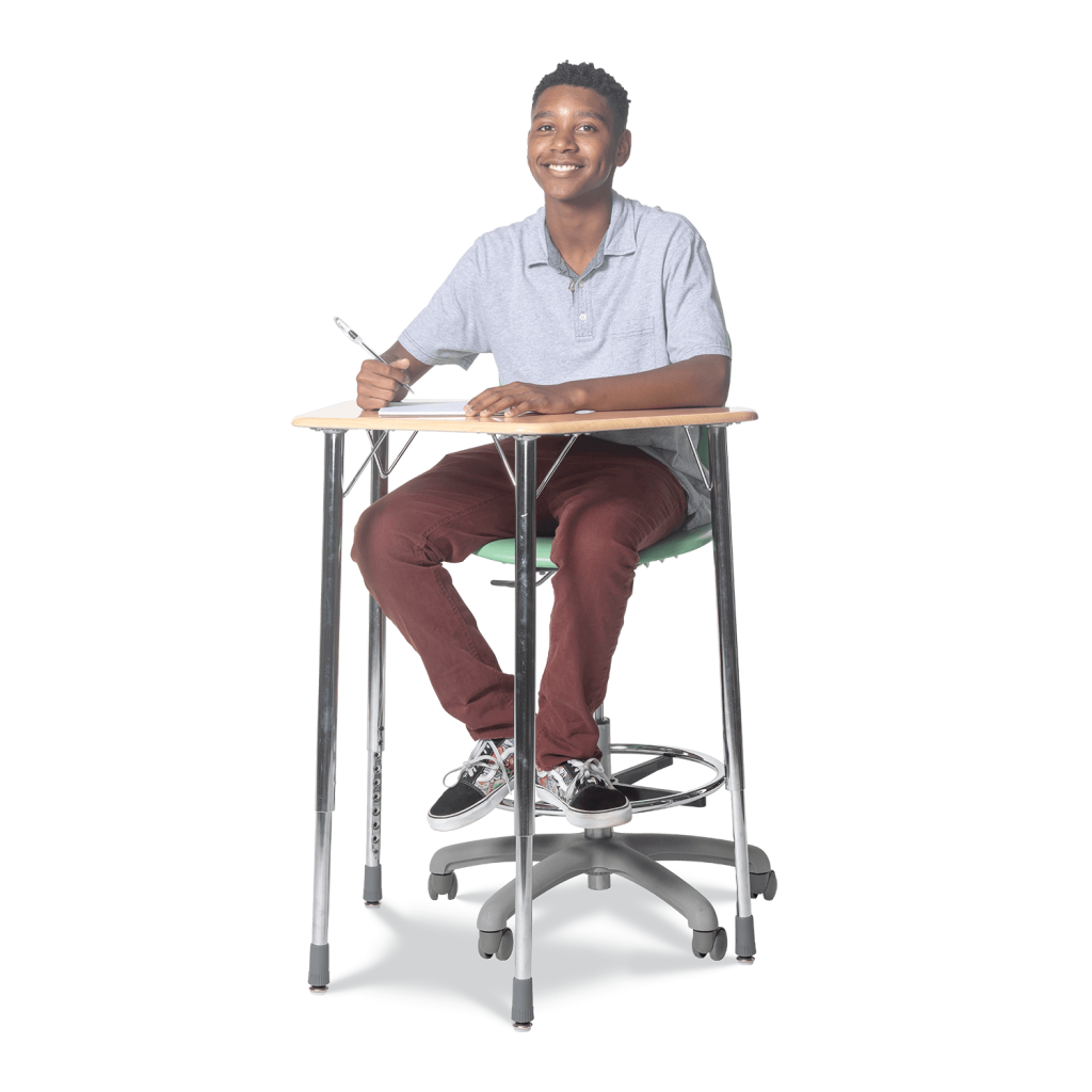 ZUMA Series Hexagon Desk 22in - 34in Adjustable Fusion Maple Silver Mist