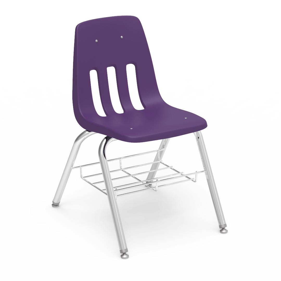 9000 Series 4-Leg Stack Chair With Bookrack 18in with Bookrack Purple Iris Chrome