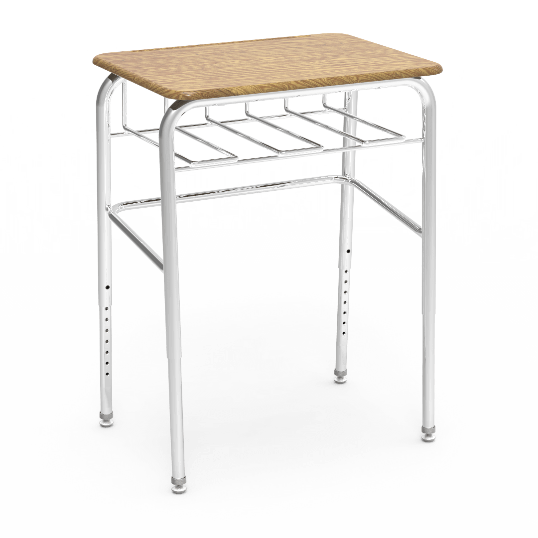 72 Desk 18in x 24in Top With Bookrack 25in - 30in Adjustable Medium Oak Chrome