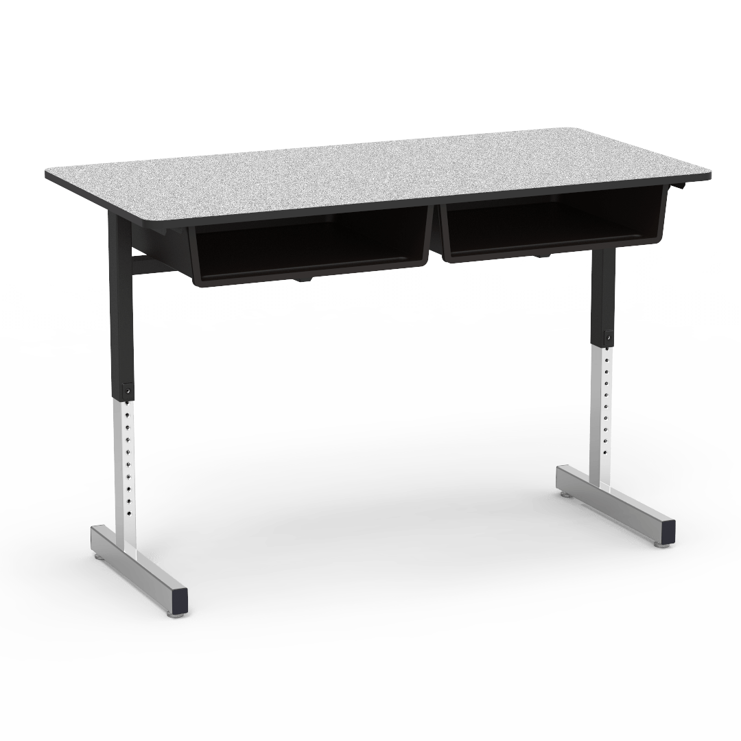 878 Two Student Desk 24in x 48in Top 22in - 30in Adjustable Black Grey Nebula Char Black Char Black