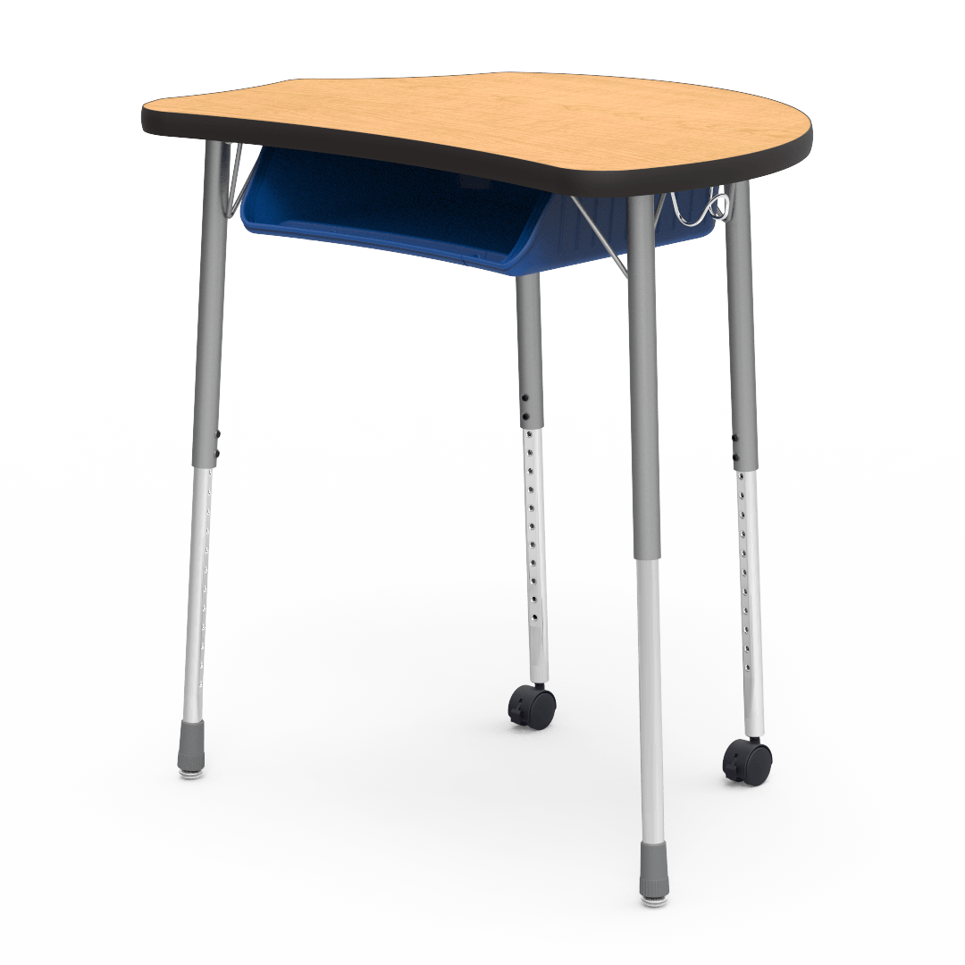 Molecule Series Desk with Book Box and Backpack Hanger 24in - 32in Adjustable with Two Casters Cobalt Blue Fusion Maple Char Black Silver Mist