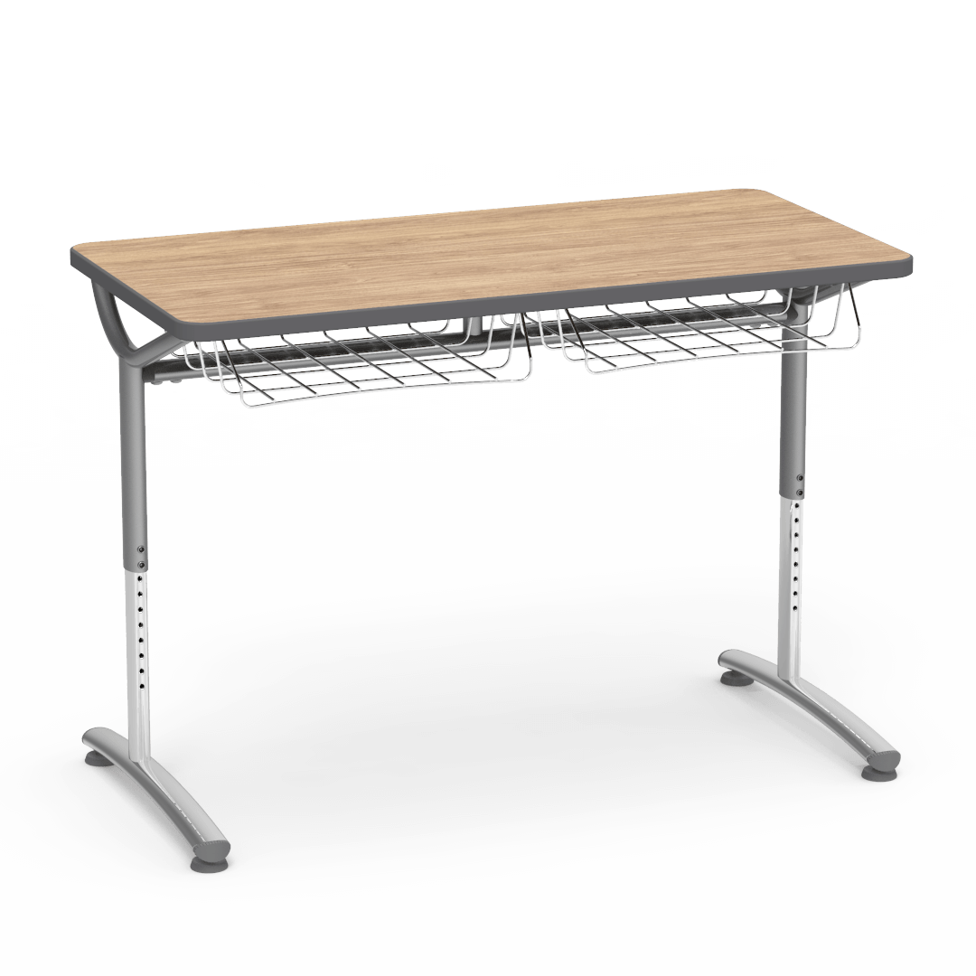 TEXT Series 2-Student Desk with Wire Book Baskets