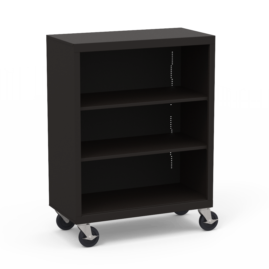 Mobile Metal Bookcase 36" x 18" x 48" Three Shelves