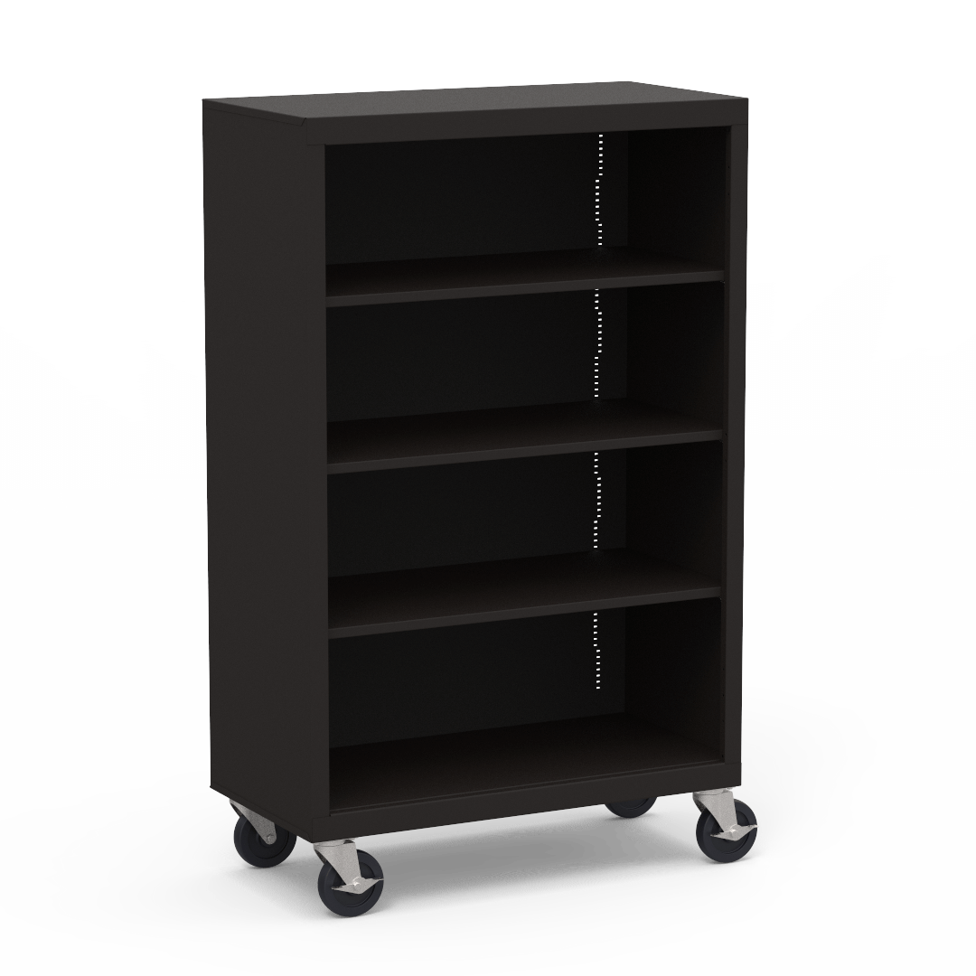 Mobile Metal Bookcase 36" x 18" x 58" Four Shelves