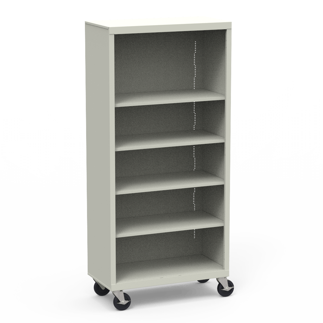 Mobile Metal Bookcase 36" x 18" x 78" Five Shelves