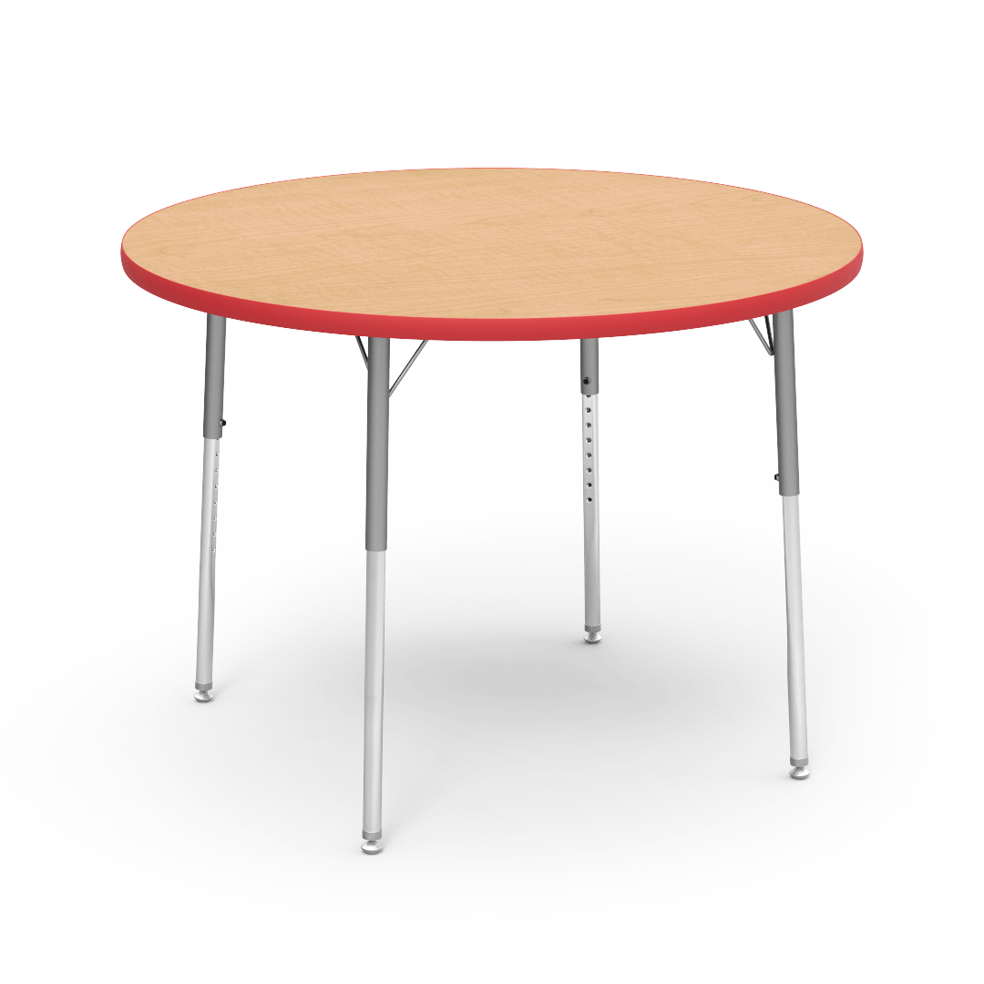 4000 Series Table 42in Round 22in - 30in Adjustable Fusion Maple Red Silver Mist