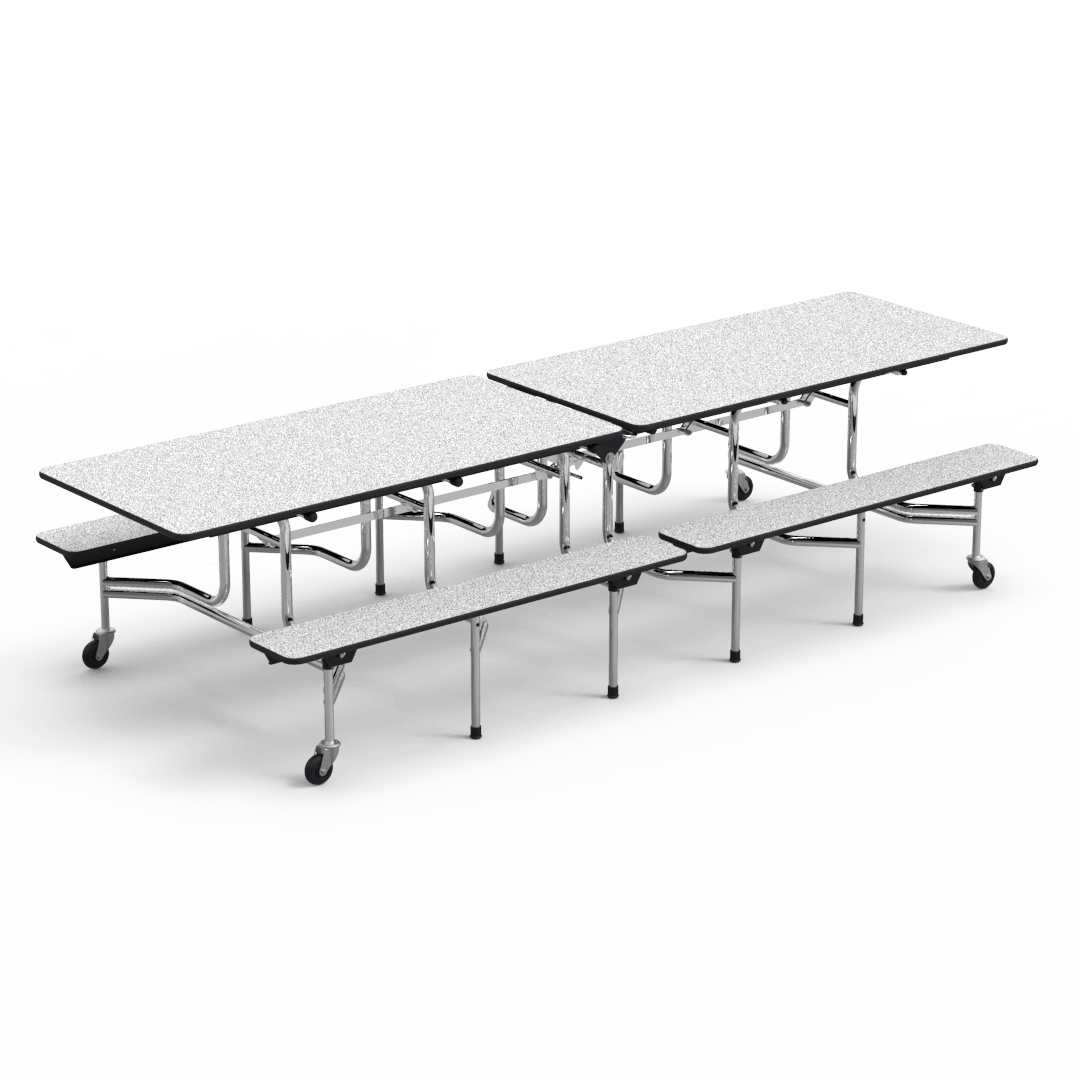 MT Series Mobile Bench Table 120in x 30in Top Seats 12 29in Grey Nebula Char Black Chrome