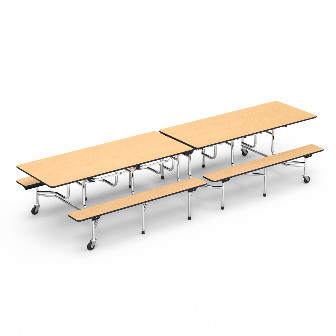 MT Series Mobile Bench Table 144in x 30in Top Seats 12 - 16 29in Fusion Maple Char Black Chrome