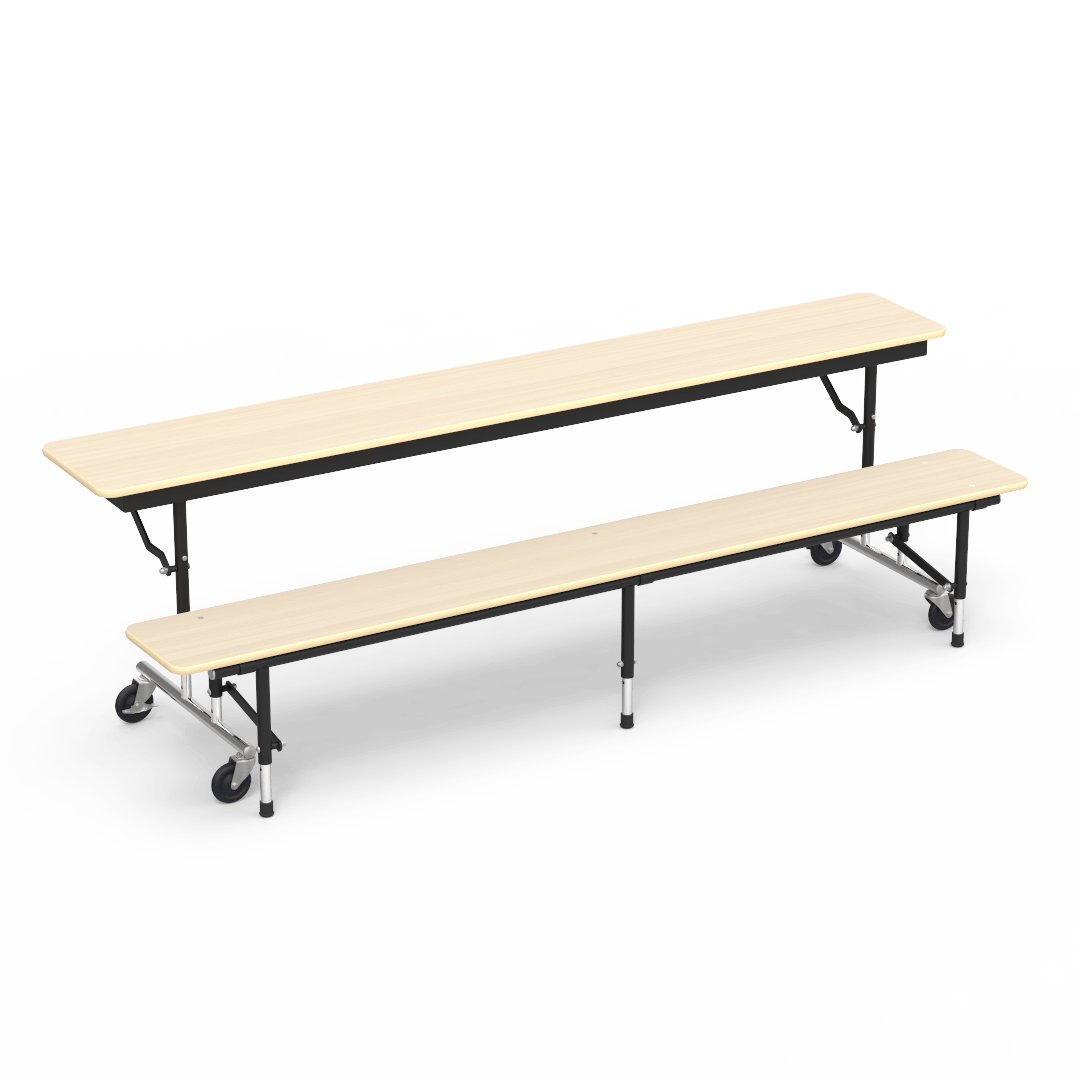 MTC Series Mobile Convertible Bench Table 96in x 15in Top 29in Asian Sand Fusion Maple Char Black