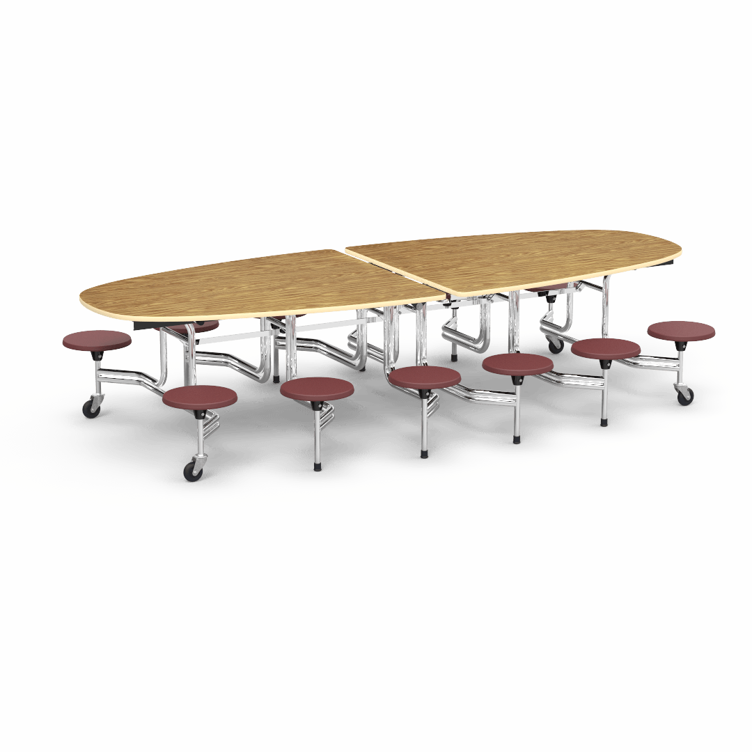 MTS Series Mobile Ellipse Stool Table 120" x 45" Top 12 Stools