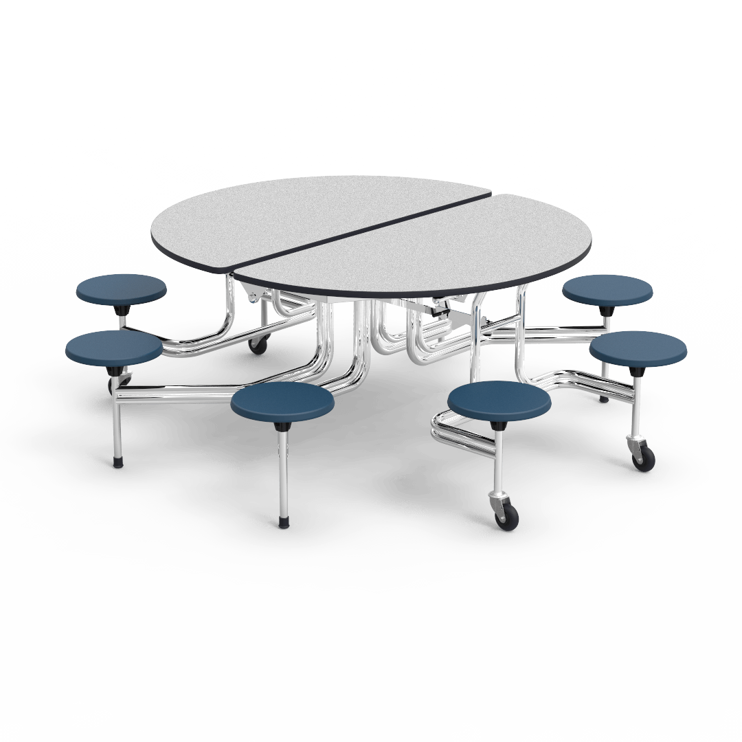 MTSO Series Mobile Oval Stool Table 60in Top 8 Stools 29in Navy Grey Nebula Char Black Chrome