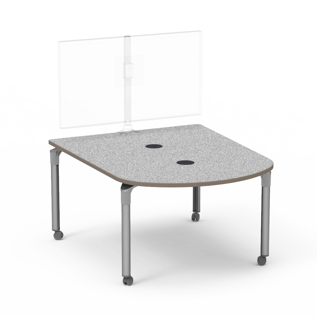Plateau Series Media Table 48in x 60in Peninsula 29in with Casters Grey Nebula Adobe Silver Mist