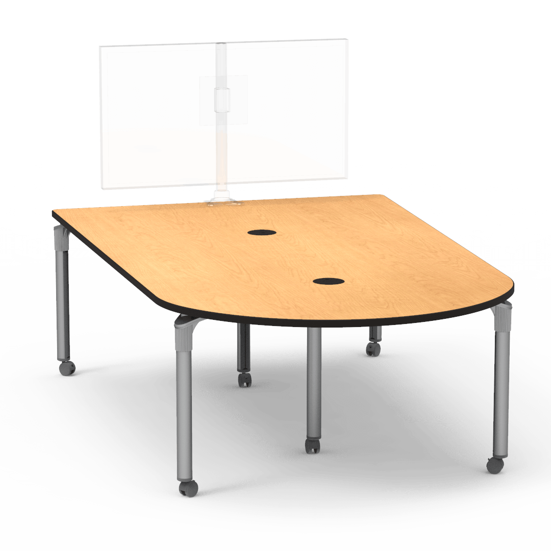 Plateau Series Media Table 60in x 96in Peninsula 29in with Casters Fusion Maple Char Black Silver Mist