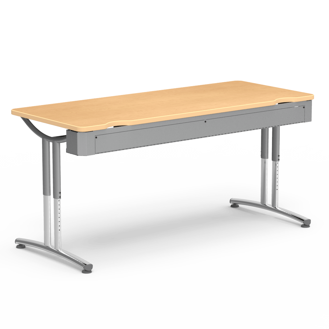 TEXT Series Hinged Wire-Trough Table 30in x 72in Top 26in - 34in Adjustable Fusion Maple Fusion Maple Silver Mist